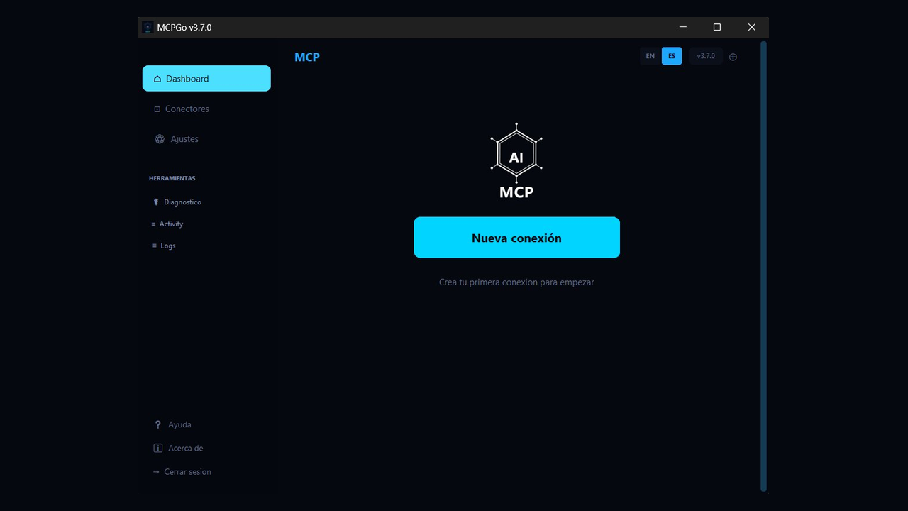 Dashboard de MCPGo con el botón «Nueva conexión» destacado.